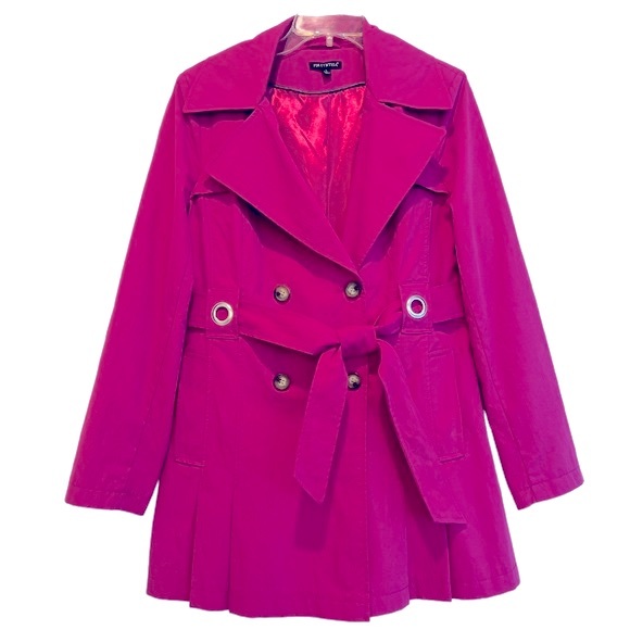 Princess Style Trench Coat Belt Double Breasted Pleated Hot Pink Size Large - Picture 3 of 16
